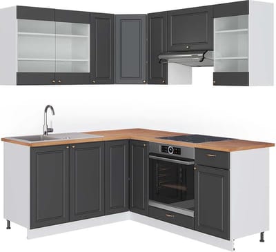 Vicco Hoekkeuken Fame-Line, Antraciet-goud/Wit, 190 x 160 cm, WB Eik