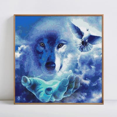 5D DIY Volledig Rond Dier Wolf Diamant Schilderen Borduurwerk Verkoop Diamant Mozaïek Afbeelding 30x30 blue