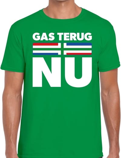 Groningen protest t-shirt gas terug NU groen voor heren - Grunnen shirt voor heren S