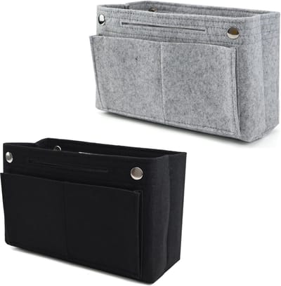 Famanu – 2 stuks tas organizer - handtas organizer 24 x 15 x 8 cm - binnenzak voor handtas geschikt voor vrouwen en meisjes (lichtgrijs en zwart)