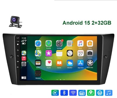 ESSGOO Autoradio met bluetooth - voor BMW 3 serie E90 E91 E92 E93 2005 t/m 2013 - Draadloos Apple Carplay & Android auto - 2GB + 32GB - Bluetooth & Wifi - FM Navigatie - Android 15 - Achteruitrijcamera