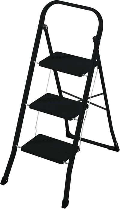 Huishoudladder 3 treden - Opstapje inklapbaar - Klusjes in huis - Antislip treden - 104 cm hoog - Zwart