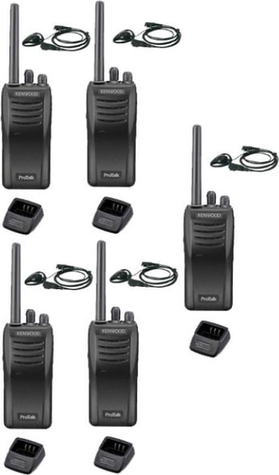 Set van 5 stuks Kenwood TK-3501 PMR446 met D-shape oortje en tafelladers