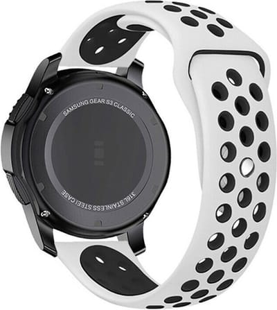 Strap-it 20mm - sport bandje geschikt voor Samsung Galaxy Watch 42mm / Active (2) - 40 & 44mm / Galaxy Watch 3 41mm / Watch 4 (Classic) / Watch FE / Watch 5 / 5 Pro / Galaxy Watch 7 (40 & 44mm) / Watch 6 (Classic) / Gear Sport - wit/zwart