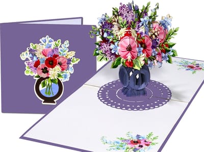 Popcards popupkaarten – Verjaardagskaart Paarse Klaprozen Klaproos Papaver Bloemen Gemengd Boeket Vriendschap Felicitatie Beterschap Troost pop-up kaart 3D wenskaart