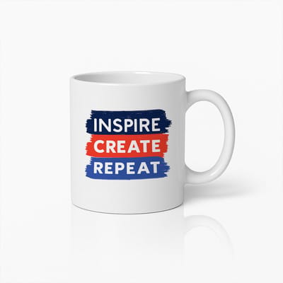 Inspire Create Repeat Mok 330ml – Motiverende Koffiebeker voor Artiesten, Ontwerpers & Creatievelingen – Uniek Cadeau voor Dagelijkse Inspiratie