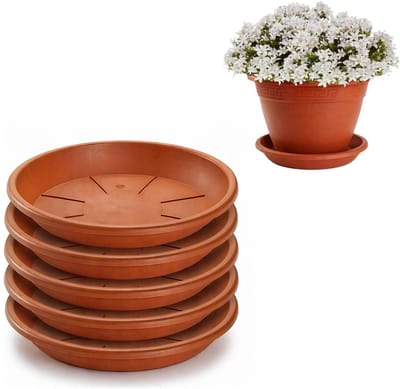 Plasticforte plantenpot onder schotel / opvang schaal - 5x - terracotta - dia 28 cm - Kunststof - voor een pot met dia 35/40 cm