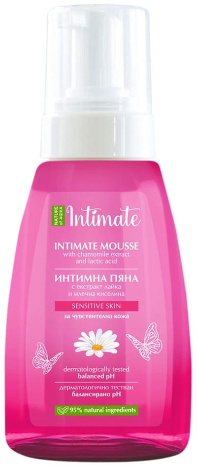 Natuurlijke intieme schuim was met kamille en melkzuur voor gevoelige huid - gebalanceerde pH 250ml