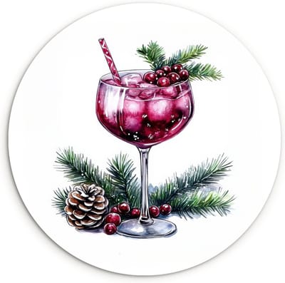 WallCircle® Wandcirkel 30x30 cm - Muurcirkel Winter - Cocktail - Decoratie - Drank - Kerst - Muurdecoratie woonkamer - Wanddecoratie keuken - Kamer decoratie accessoires - Ronde schilderijen
