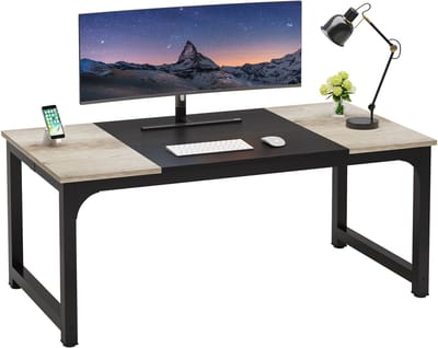 Pugsdrly Bureau, computertafel, pc-tafel, bureautafel, werktafel, eettafel in zwart voor thuiskantoor, vergadertafel (vintage grijs/zwart, 180 x 80 x 75 cm)