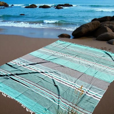 Lindian style - Tweepersoons strandlaken - XL strandkleed - Groen / grijs / wit - Zomer sprei - katoen/polyester