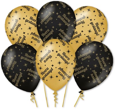 Q2P - Geslaagd Ballonnen - Zwart & Goud - Helium Geschikt – Diploma Feest Decoratie - 6 Stuks