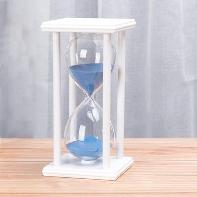 Zandloper Timer - Zandklok Decoratie - Tijdsmeting Kantoor - Houten Basis Stijl - 30x20x10 millimeter - Wit