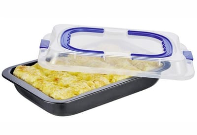 Dailygoods- Taartvorm met deksel - Anti-aanbaklaag - Ovenschaal - Metalen blikje - 36 x 23 x 4,5 cm - Vaatwasserbestendig - Bakvorm