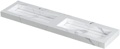 INK Pitch Wastafel Keramische Slab Bak Dubbel met Drain en Front en Side Skirts 2 Kraangaten - 1800x450x90 mm - Statuario Glans