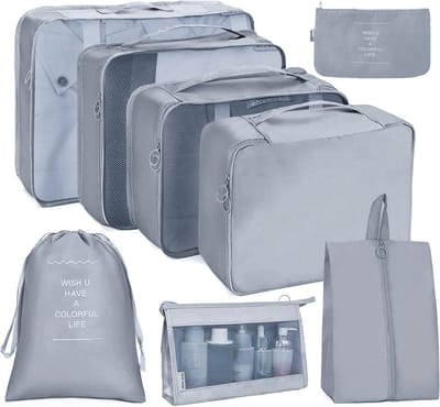 Famanu – Bagage Organizers 8 stuks Compressie Verpakking Kubussen Cruise Vakantie Benodigdheden Koffer Organizer Set Waterproof Shoe Storage Bag