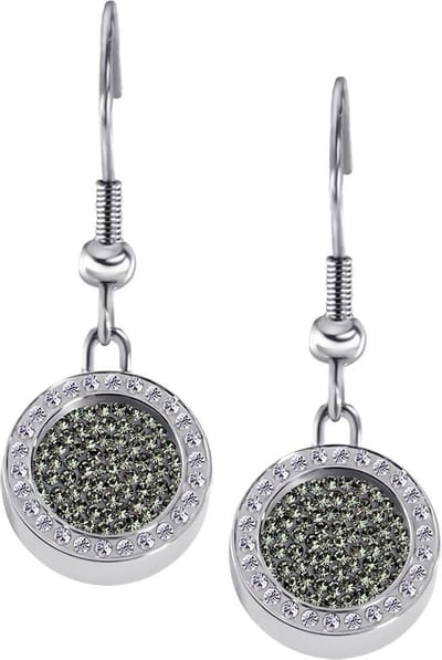 Quiges RVS Schroefsysteem Oorhangers Oorbellen Zilverkleurig met Zirkonia en Verwisselbare Zirkonia Olijfgroen Mini Munt Set - ECOS160