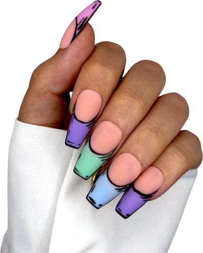 SD Press on Nails - No. 48 Good To Be Bad - Matte Pastel French Manicure - Lang Coffin - Plaknagels - Nepnagels - Handmade nail art - Nagelset - Cosplay - Luxury Nails