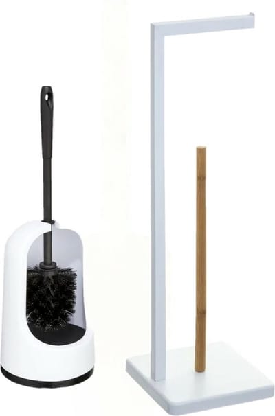 5Five - WC-borstel/Toiletborstel met toiletrolhouder set in het wit