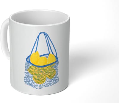 Mok - Koffiemok - Tas - Blauw - Citroenen - Illustratie - Mokken - 350 ML - Beker - Koffiemokken - Theemok