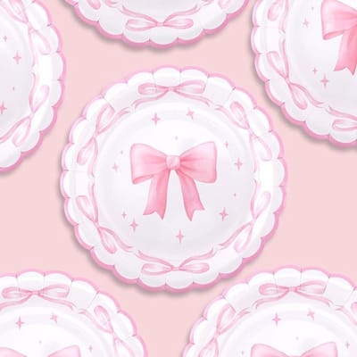 25-stuks roze bowknot-dessertborden, 18 cm, Coquette Bow-thema papieren dessertborden, Trouwen-thema tafeldecoratie voor verjaardag, babyshower, bruiloft en verlovingsfeestdecoratie