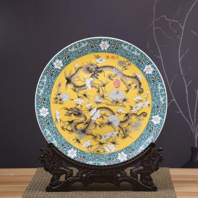 Imitatie Cloisonné Bloem en Vogel Keramisch Decoratief Bord Hangbord Antiek Groot Sierbord Chinoiserie Porseleinen Bord Ornament XL
