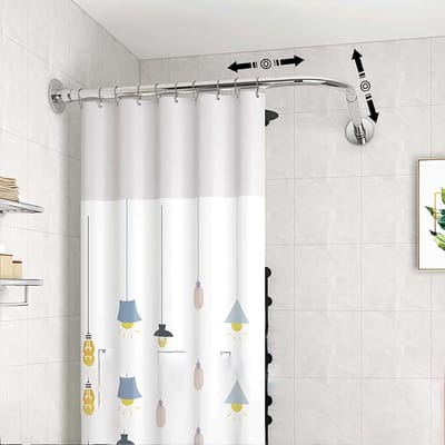 Famanu - L-vormige douchegordijnstang zwart, roestvrij staal, 70-95 × 70-95 cm, anti-roest