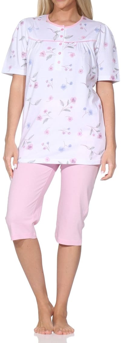 Normann dames vrouwelijke korte mouwen capri pyjama in klassieke look – ook in grote maten