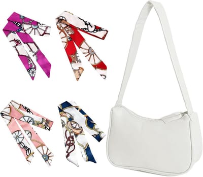 Stijlvolle witte handtas met 4 vervangende zijden sjaals, perfect voor dagelijks gebruik en veelzijdige outfits.