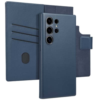 Accezz Hoesje - Geschikt voor Samsung Galaxy S24 Ultra - Leather Bookcase 2-in-1 met Magnetische Ring - Nightfall Blue