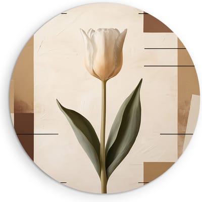 Saammp Muurcirkel Hout - Abstracte Tulp - Natuur - Beige - Ø 90 - Wandcirkel - Wanddecoratie Cirkel - Muurdecoratie Woonkamer - Kantoor Decoratie