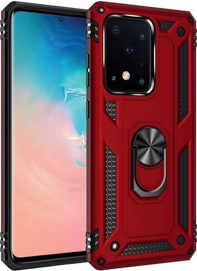 LuxeBass Hoesje geschikt voor Samsung Galaxy S20 Ultra (5G) Hoesje - Anti-Shock Hybrid Ring Armor Rood