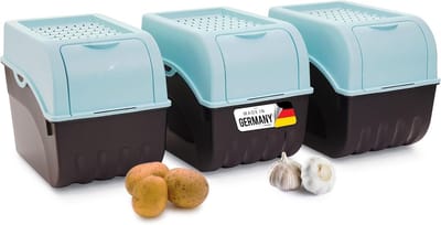 Aardappelbewaardoos | 3X groot 9L | TURKOOIS | Aardappeldoos | Stapelbare groentekist, uienkist, aardappelmand, fruitkist, aardappelkist, uienbewaarbak, wortelbewaarbak
