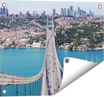 Gards Tuinposter Istanbul Bosporus Brug vanaf Boven - 50x40 cm - Tuindoek - Tuindecoratie - Wanddecoratie buiten - Tuinschilderij