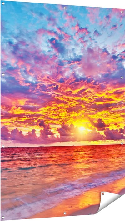 Gards Tuinposter Zonsondergang op het Strand in de Malediven - 100x150 cm - Tuindoek - Tuindecoratie - Wanddecoratie buiten - Tuinschilderij