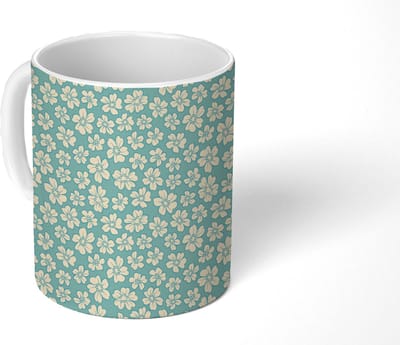 Mok - Koffiemok - Bloemen - Wit - Vintage - Patronen - Mokken - 350 ML - Beker - Koffiemokken - Theemok