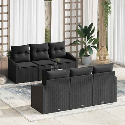 vidaXL - Bankstel - 7 - st - Zwart - poly - rattan
