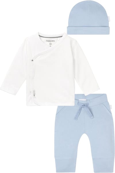 Noppies kledingset - 3delig - Broek Naupli lichtblauw - Shirt Little wit wit - Muts Nimbin - Maat 44