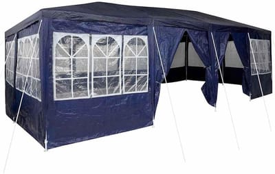 Feesttent met zijwanden - Partytent Gazebo - Buitenfeesten organiseren - Stabiel stalen frame - 8x4 meter - Blauw en wit