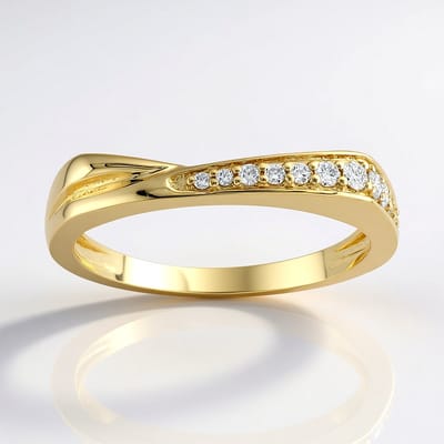Cavill - Gouden Ring 375 Geelgoud Met SI2 (H) Diamanten - 0,135 Ct Ronde Briljant - Modern Design - Verfijnd Chique Sieraad
