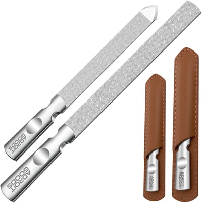 AdroitGoods Roestvrijstalen Nagelvijl set – 2 stuks – Dubbelzijdig – Met Luxe Opberghoes