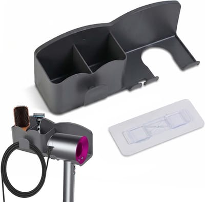 Wandmontage mobiele telefoonhouder voor badkamer, ruimtebesparende organizer voor föhn en haardroger met kabelbeheer