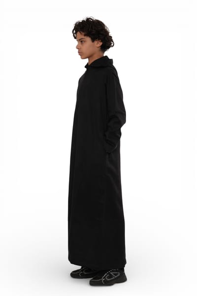 Kinderen Jongens Zwarte Marokkaanse Jubba Gewaad met Capuchon voor Eid Ramadan - K-HM12