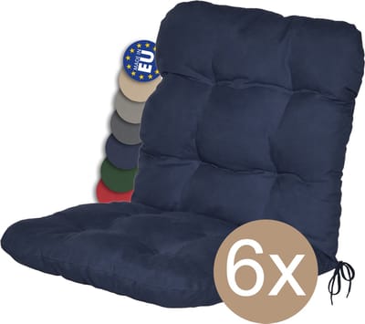Beautissu Flair NL – Set van 6 Tuinkussen Lage Rug Blauw– 100x50 cm – Zitkussen Matraskussen voor Tuin Meubelen