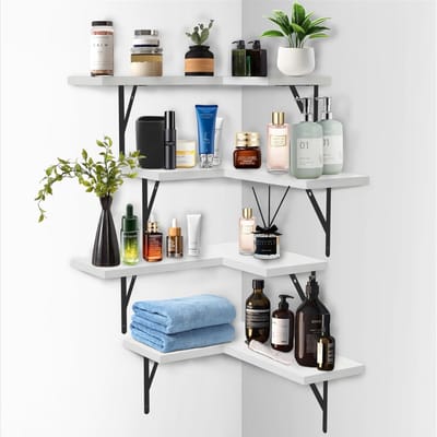 DailySupplies® Wandplank - Houten Plank Wandmontage - Hoekrek Display Decor - Hoekplank - Organizer voor Slaapkamer Keuken Badkamer - Wit