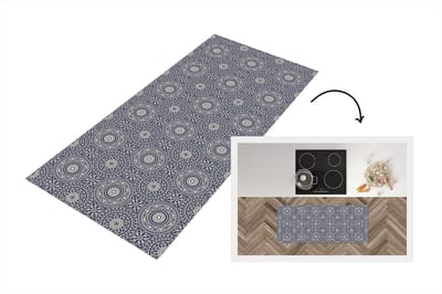 Keukenloper 120x50 cm - Keukenmat vinyl Mandala - Blauw - Patroon - Keukenmatten loper - Keuken vloerkleed tapijt
