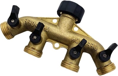 Zware Messing Tuinslang Splitter met 4 Ventielen, 3/4" Slang Aansluiting en Verdeelstuk voor Tuinonderhoud