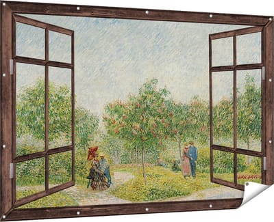 Gards Tuinposter Doorkijk Tuin met Geliefden - Vincent van Gogh - 180x120 cm - Tuindoek - Tuindecoratie - Wanddecoratie buiten - Tuinschilderij