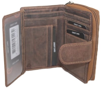 OI Hunter bruine leren rits portemonnee voor veel pasjes / afsluitbare billfold hoog model middel groot met groot ritsvak voor muntgeld / damesbeurs of herenbeurs met ruim ritsvak voor kleingeld / RFID SAFE / bruin leer / 222