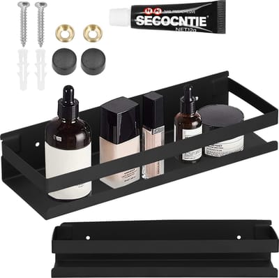 Springos Badkamer Plank - Doucheplank - RVS - 30 cm - Zwart